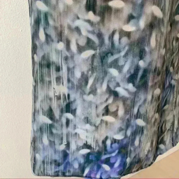 Nina Ricci silk printed blue grey watercolor sleeveless blouse top size L pleat - Picture 7 of 10